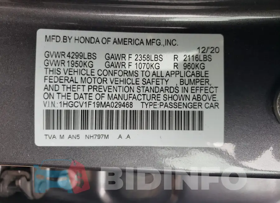 1HGCV1F19MA029468 Photo# 12
