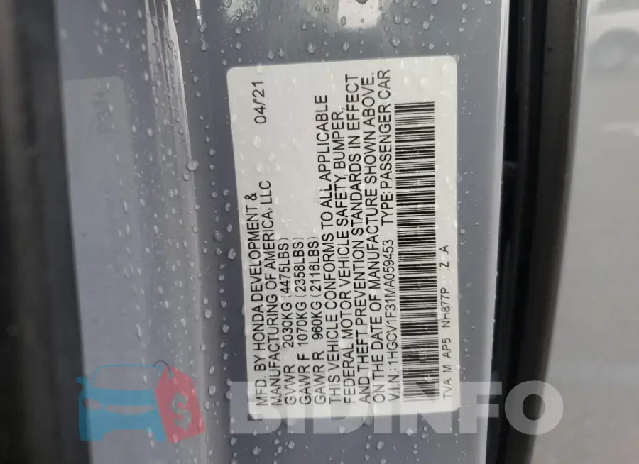 1HGCV1F31MA059453 Photo# 12
