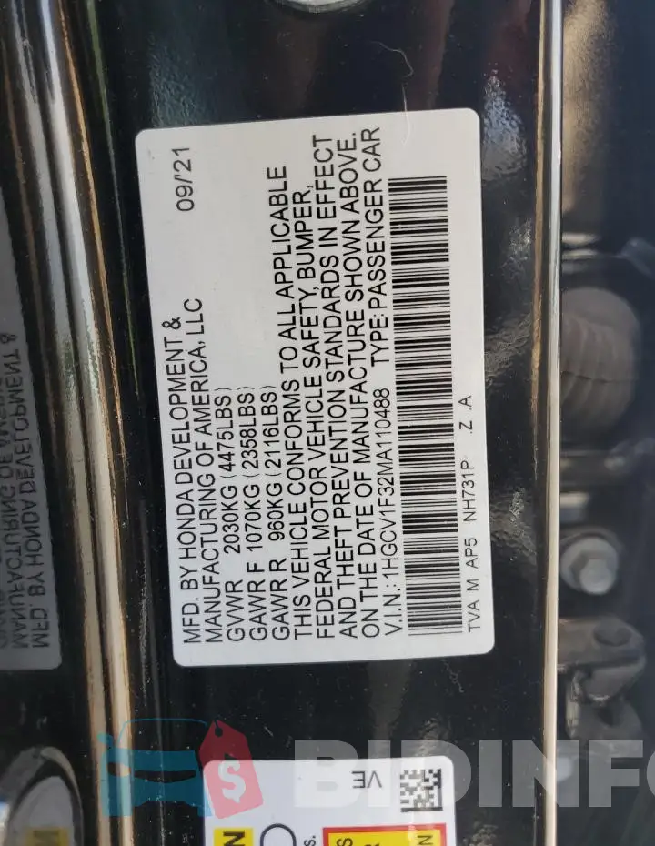 1HGCV1F32MA110488 Photo# 12