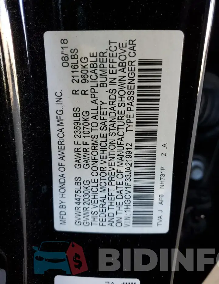1HGCV1F33JA219912 Photo# 12
