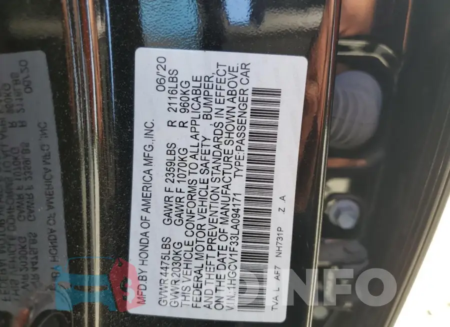 1HGCV1F33LA094171 Photo# 12