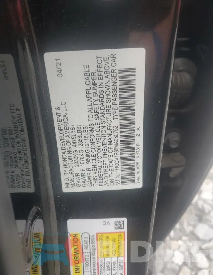 1HGCV1F35MA060752 Photo# 12