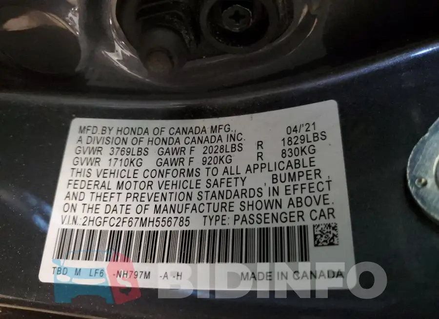 2HGFC2F67MH556785 Photo# 12
