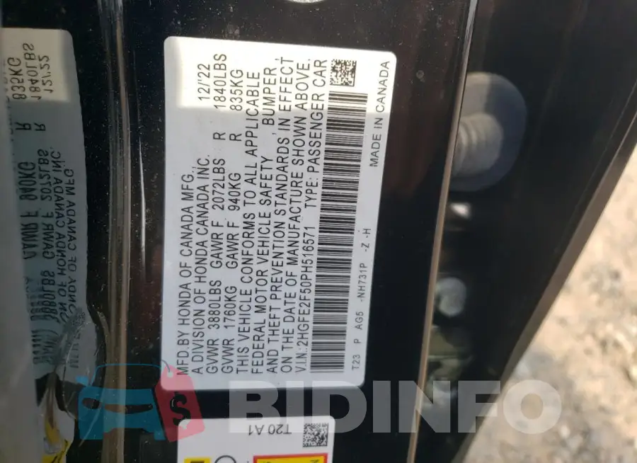 2HGFE2F50PH516571 Photo# 12