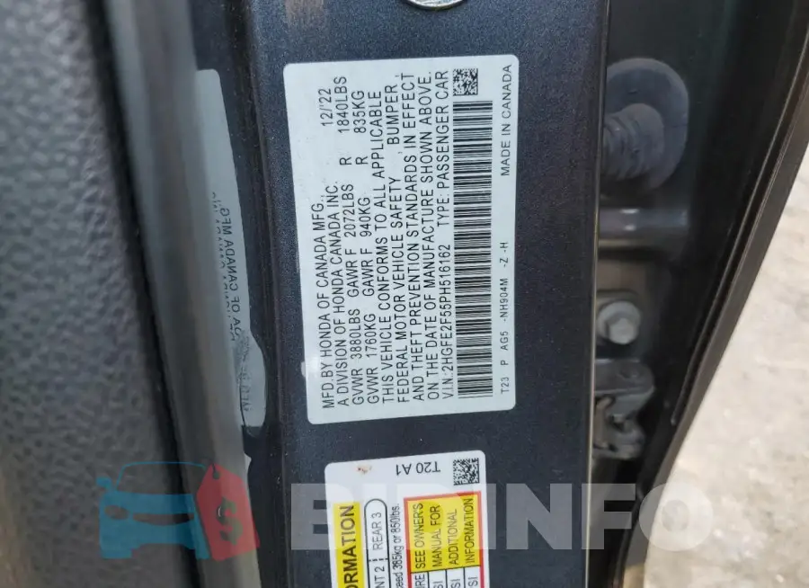 2HGFE2F55PH516162 Photo# 12