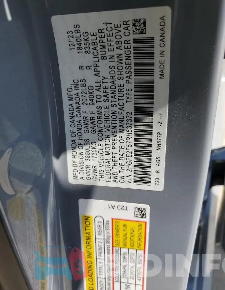 2HGFE2F57RH537372 Photo# 12