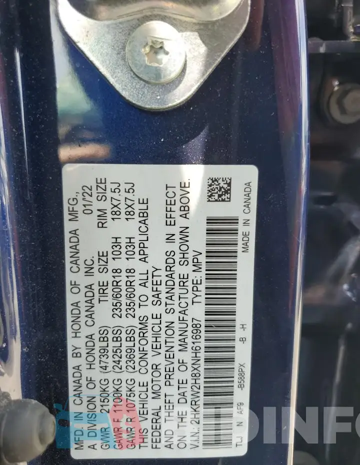 2HKRW2H8XNH616987 Photo# 13