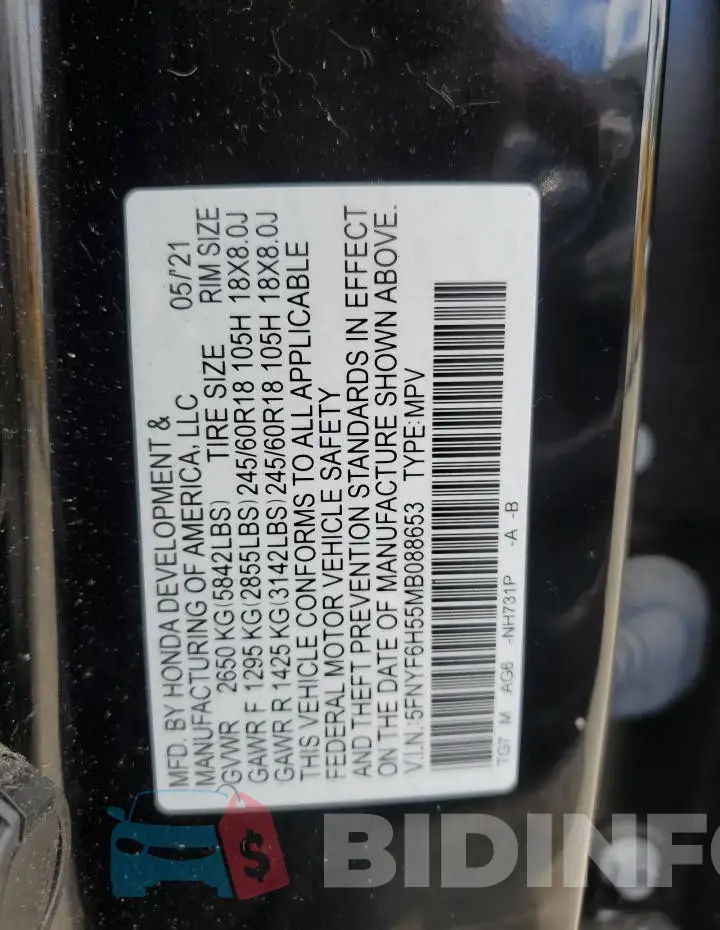 5FNYF6H55MB088653 Photo# 13