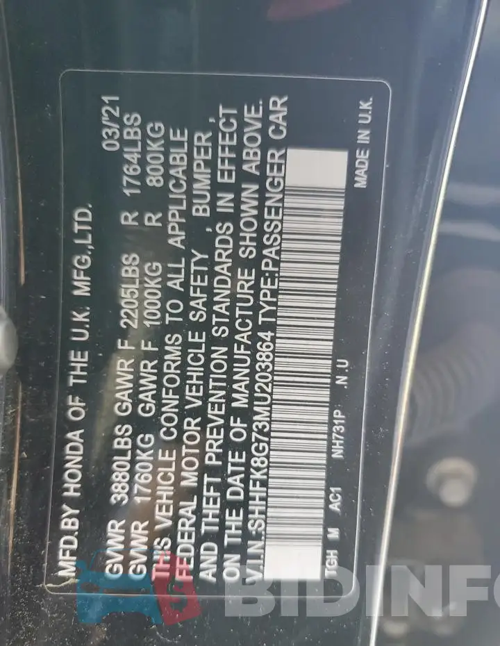 SHHFK8G73MU203864 Photo# 12
