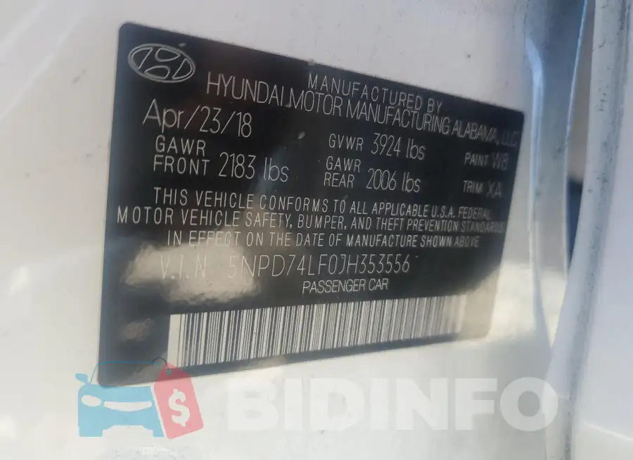5NPD74LF0JH353556 Photo# 12