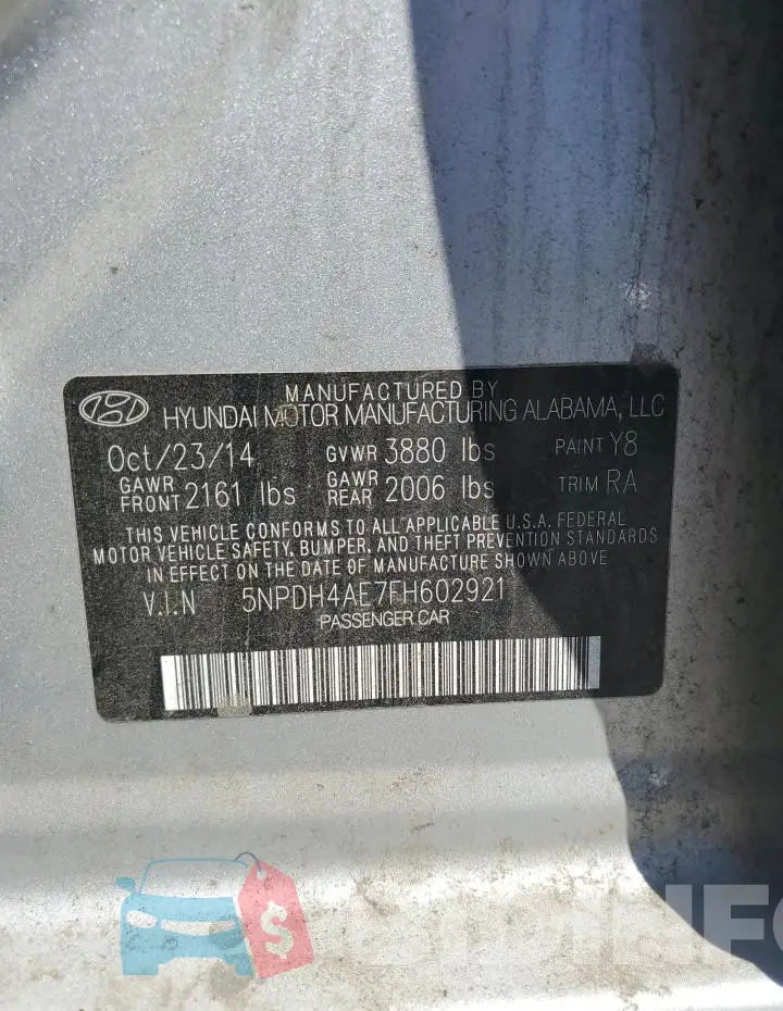 5NPDH4AE7FH602921 Photo# 12