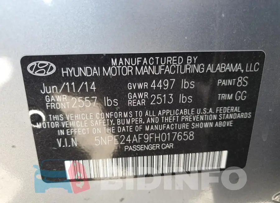 5NPE24AF9FH017658 Photo# 13
