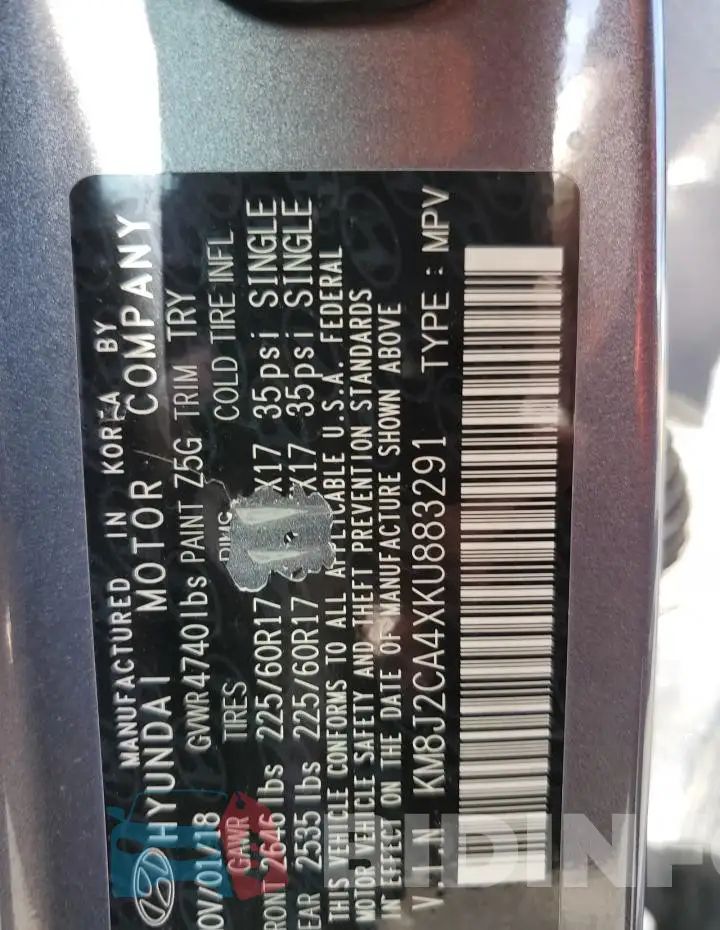 KM8J2CA4XKU883291 Photo# 12