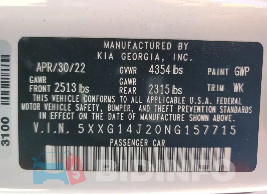5XXG14J20NG157715 Photo# 13