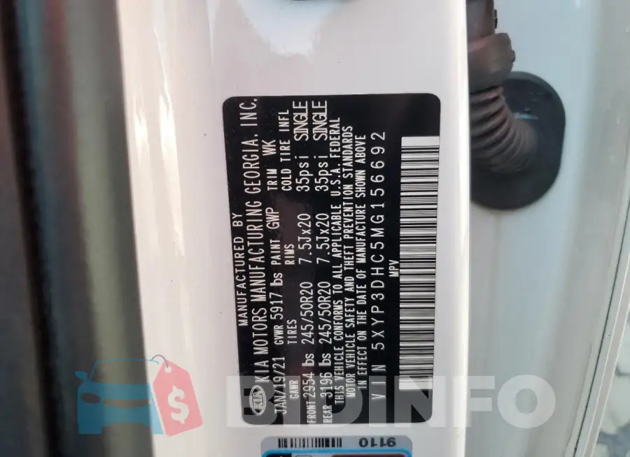 5XYP3DHC5MG156692 Photo# 14