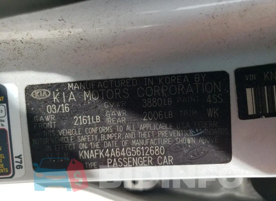 KNAFK4A64G5612680 Photo# 13
