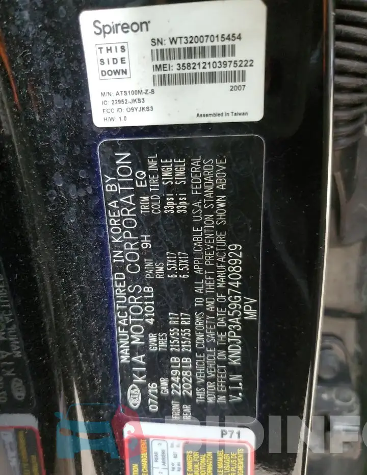 KNDJP3A59G7408929 Photo# 12
