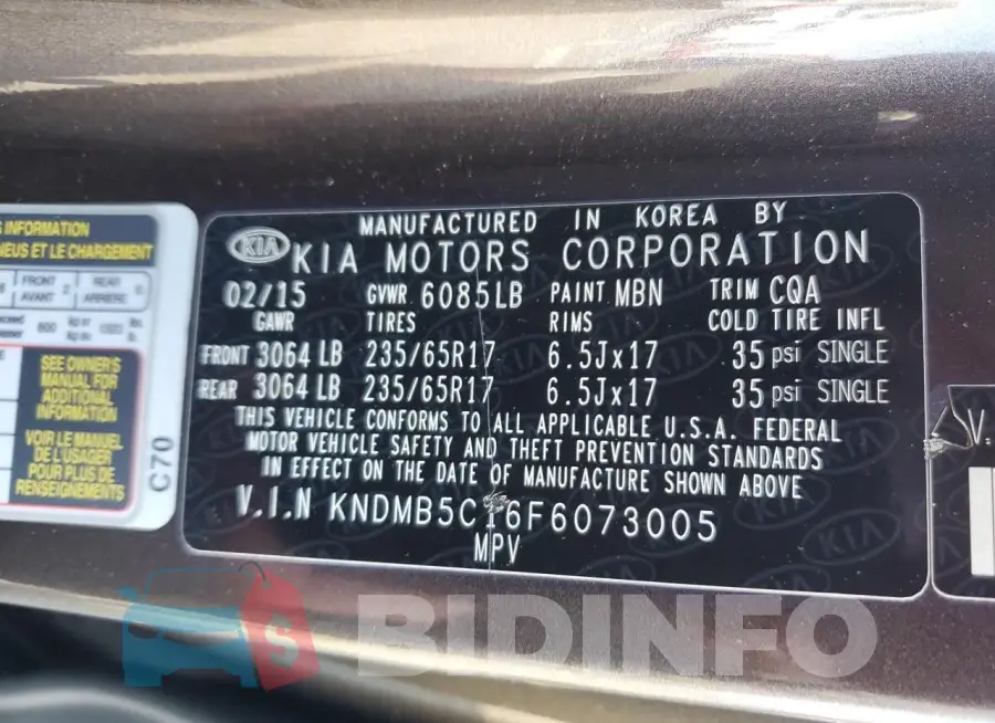 KNDMB5C16F6073005 Photo# 13