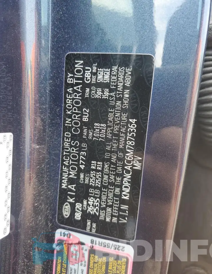 KNDPNCAC6M7875364 Photo# 14