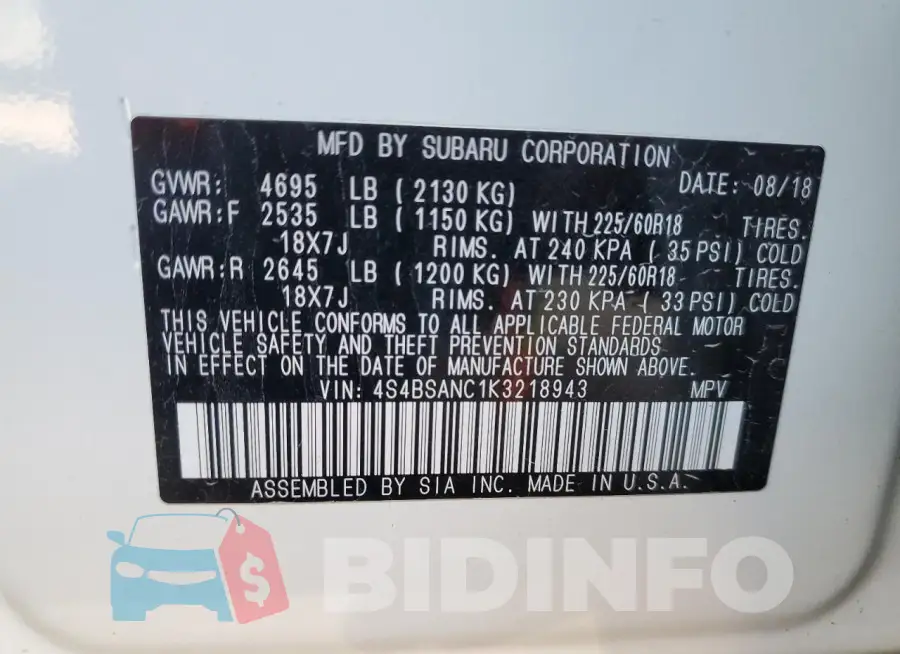 4S4BSANC1K3218943 Photo# 12