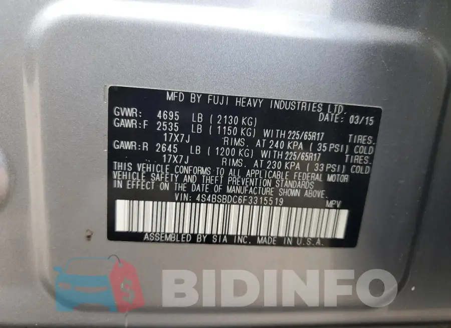 4S4BSBDC6F3315519 Photo# 12