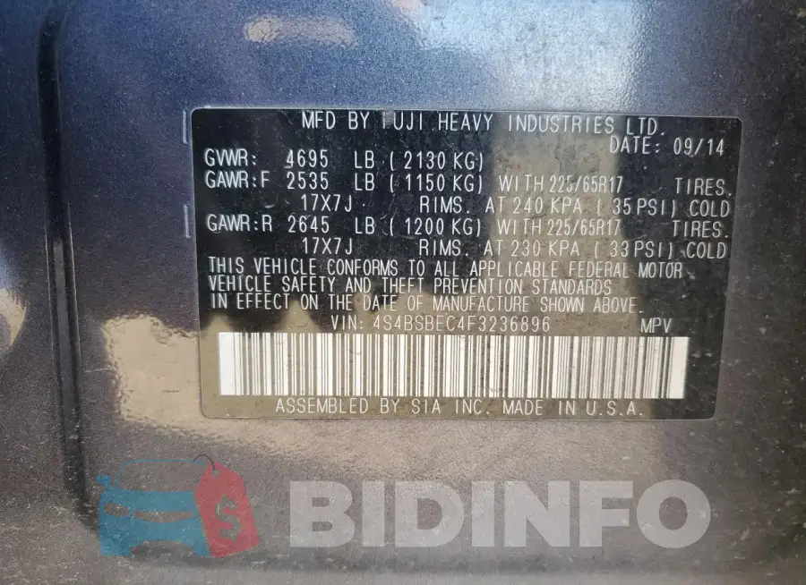 4S4BSBEC4F3236896 Photo# 12