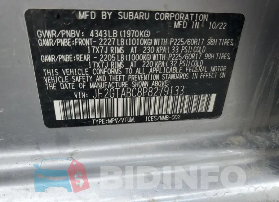 JF2GTABC8P8279133 Photo# 13