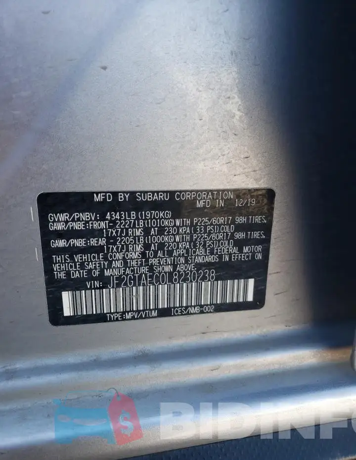 JF2GTAEC0L8230238 Photo# 14