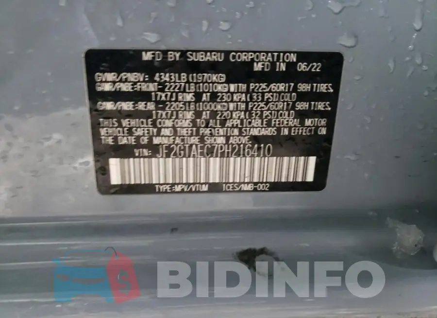 JF2GTAEC7PH216410 Photo# 13