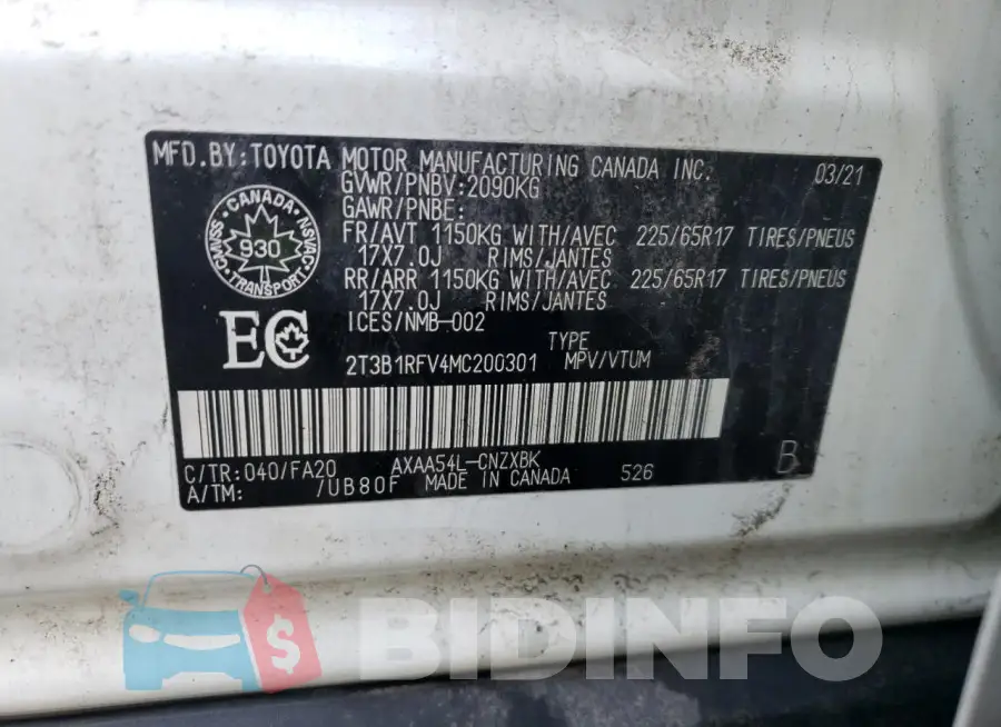 2T3B1RFV4MC200301 Photo# 14
