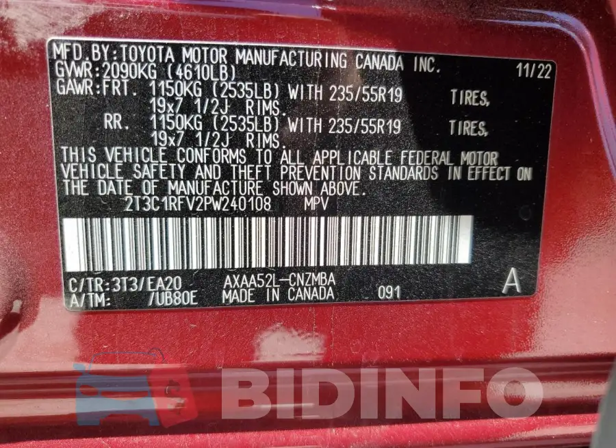 2T3C1RFV2PW240108 Photo# 13