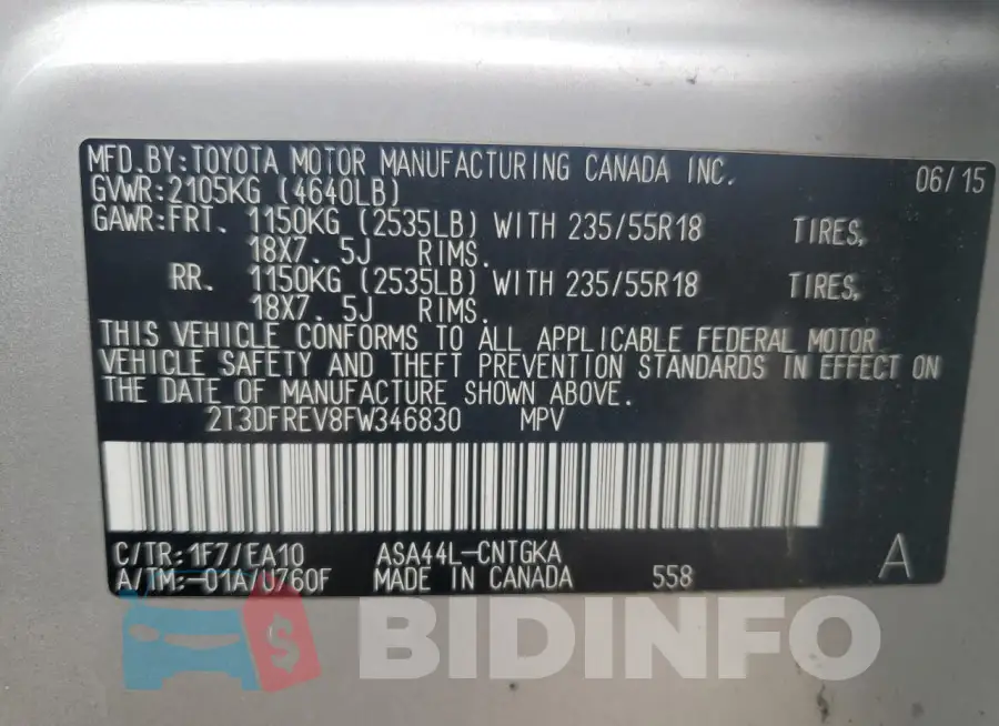 2T3DFREV8FW346830 Photo# 13
