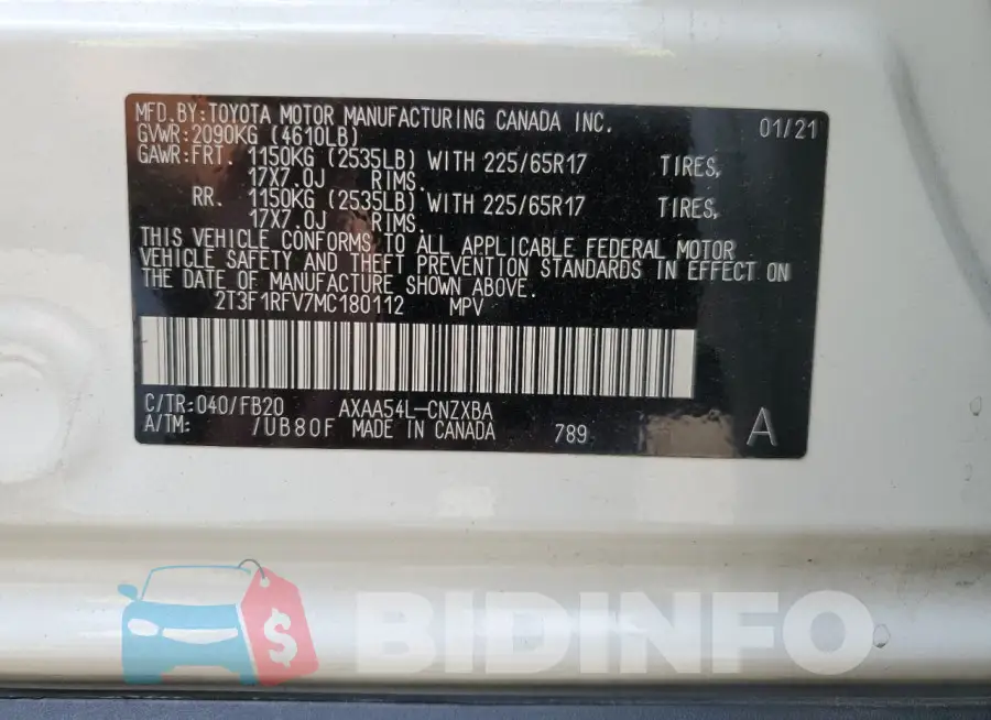 2T3F1RFV7MC180112 Photo# 13