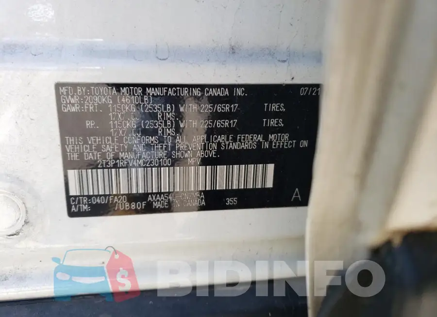 2T3P1RFV4MC230100 Photo# 12