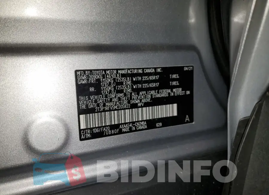 2T3P1RFV5MC205822 Photo# 13