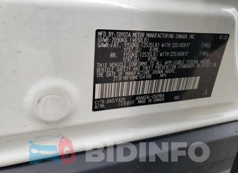2T3P1RFV8MC154106 Photo# 12