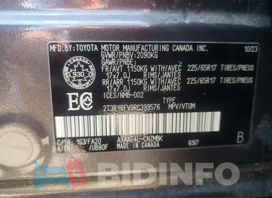 2T3R1RFV9RC399576 Photo# 14
