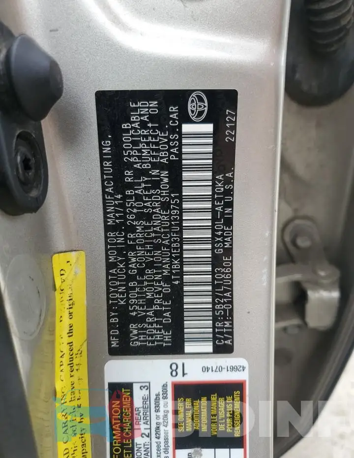 4T1BK1EB3FU139751 Photo# 13
