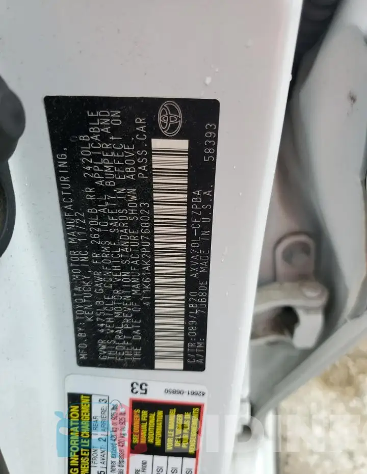 4T1K61AK2PU760023 Photo# 12