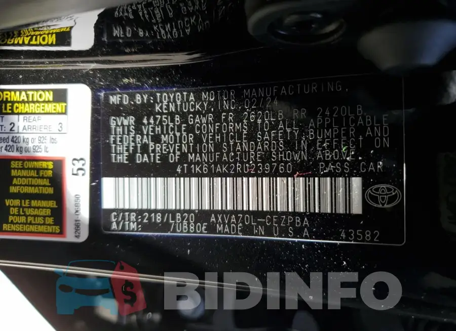 4T1K61AK2RU239760 Photo# 12