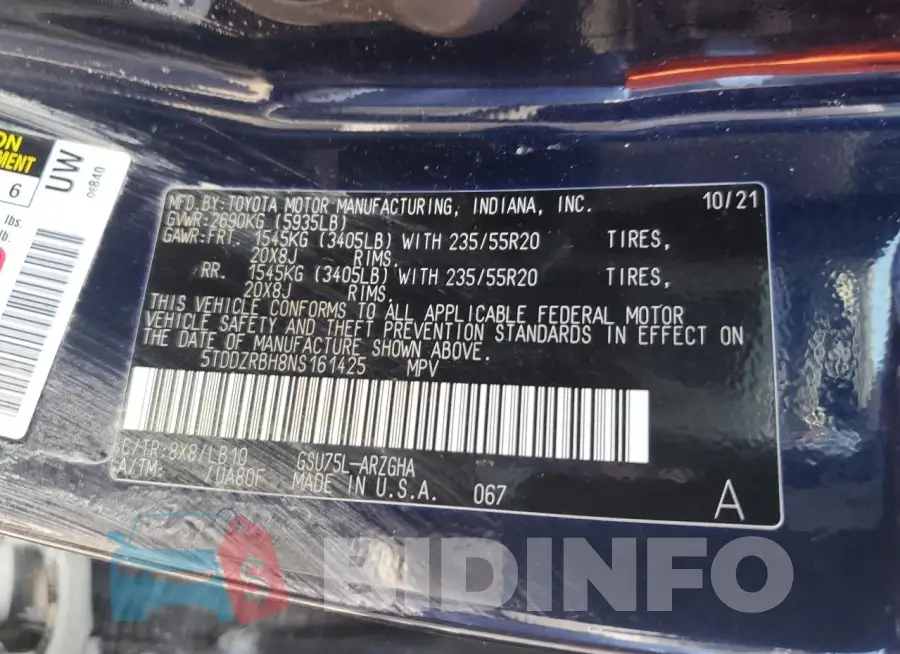 5TDDZRBH8NS161425 Photo# 13