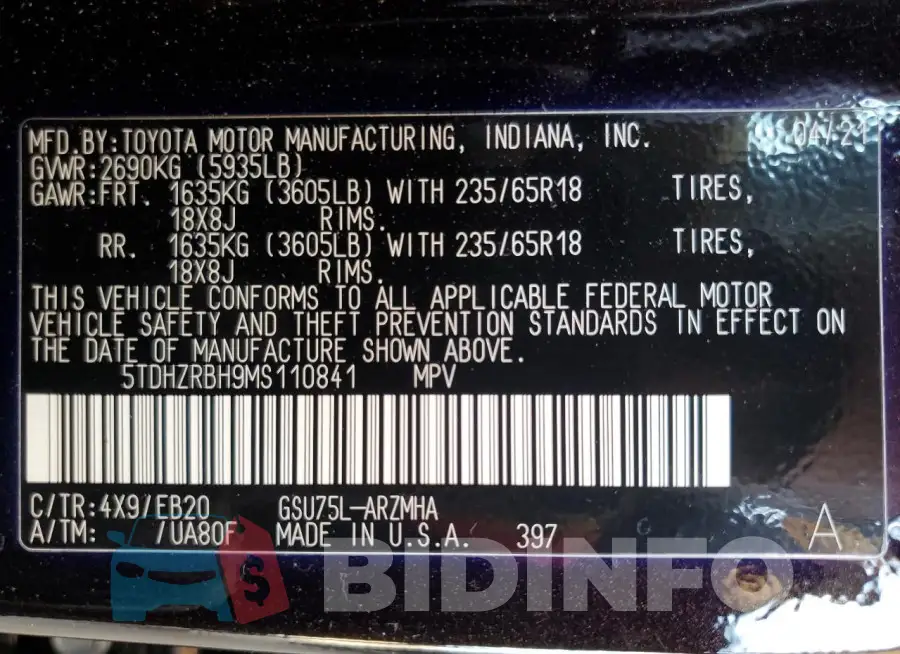 5TDHZRBH9MS110841 Photo# 13