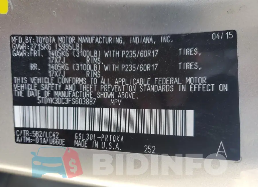 5TDYK3DC3FS603887 Photo# 12