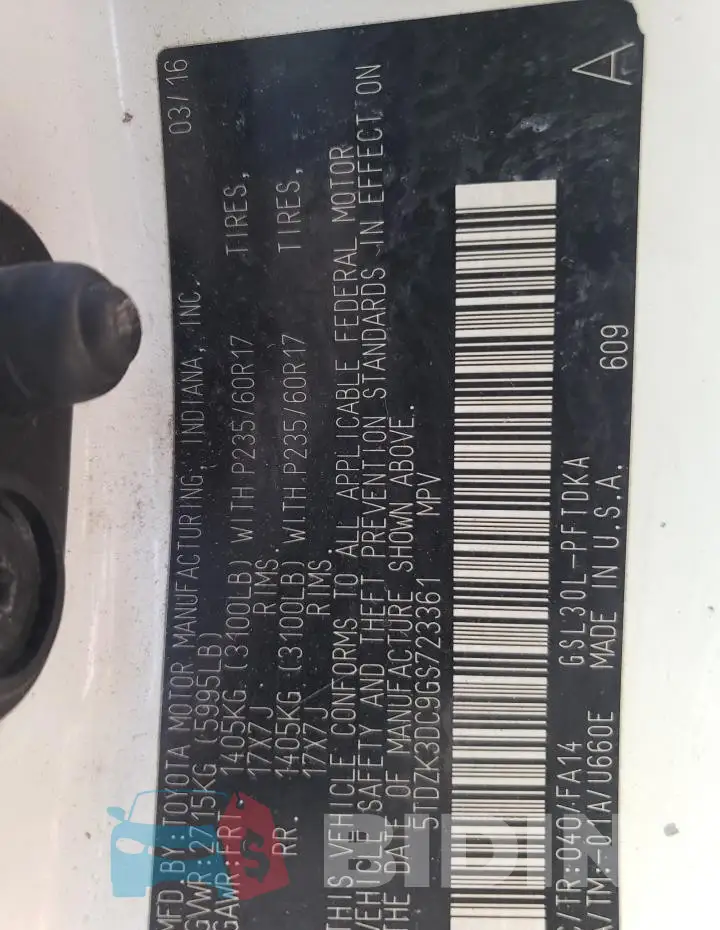 5TDZK3DC9GS723361 Photo# 13