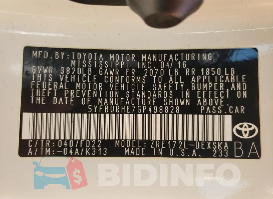 5YFBURHE7GP498828 Photo# 13