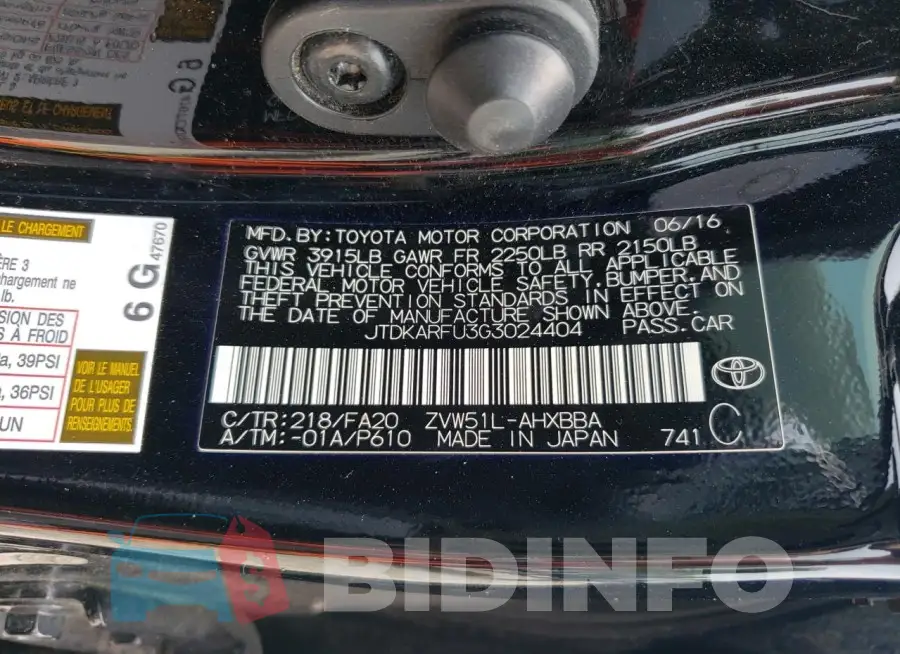 JTDKARFU3G3024404 Photo# 12