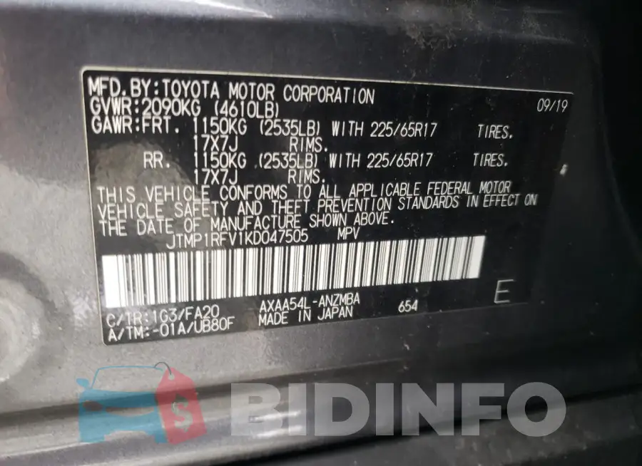 JTMP1RFV1KD047505 Photo# 14