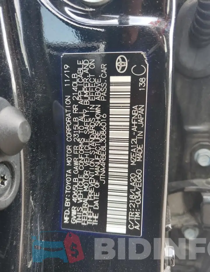 JTNA4RBE8L3086016 Photo# 13