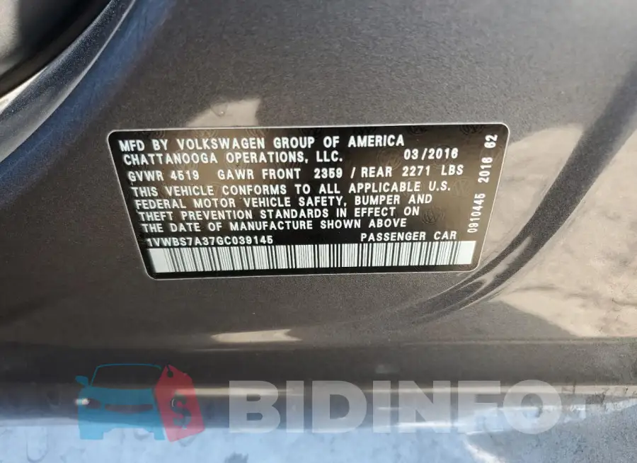 1VWBS7A37GC039145 Photo# 12