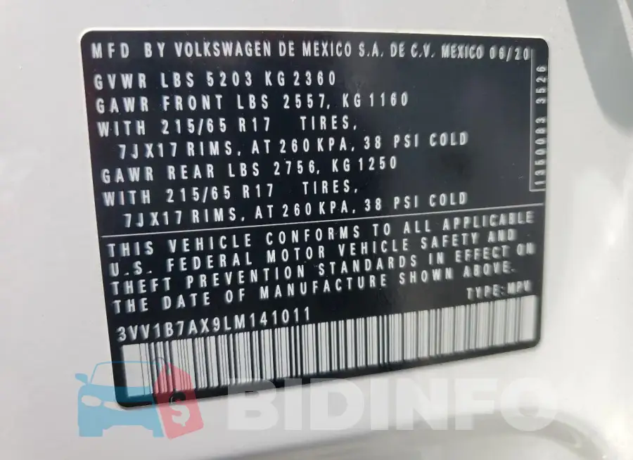 3VV1B7AX9LM141011 Photo# 13